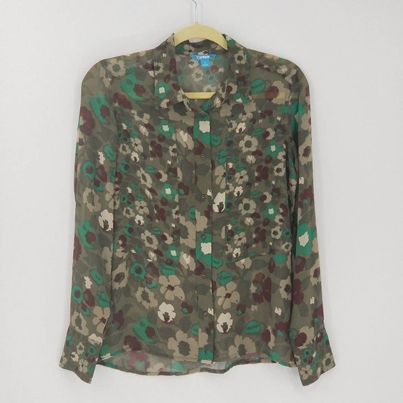 Nanette Lepore Button Up Retro Flower Print Semi Sheer Blouse Top Size Small - Picture 1 of 5